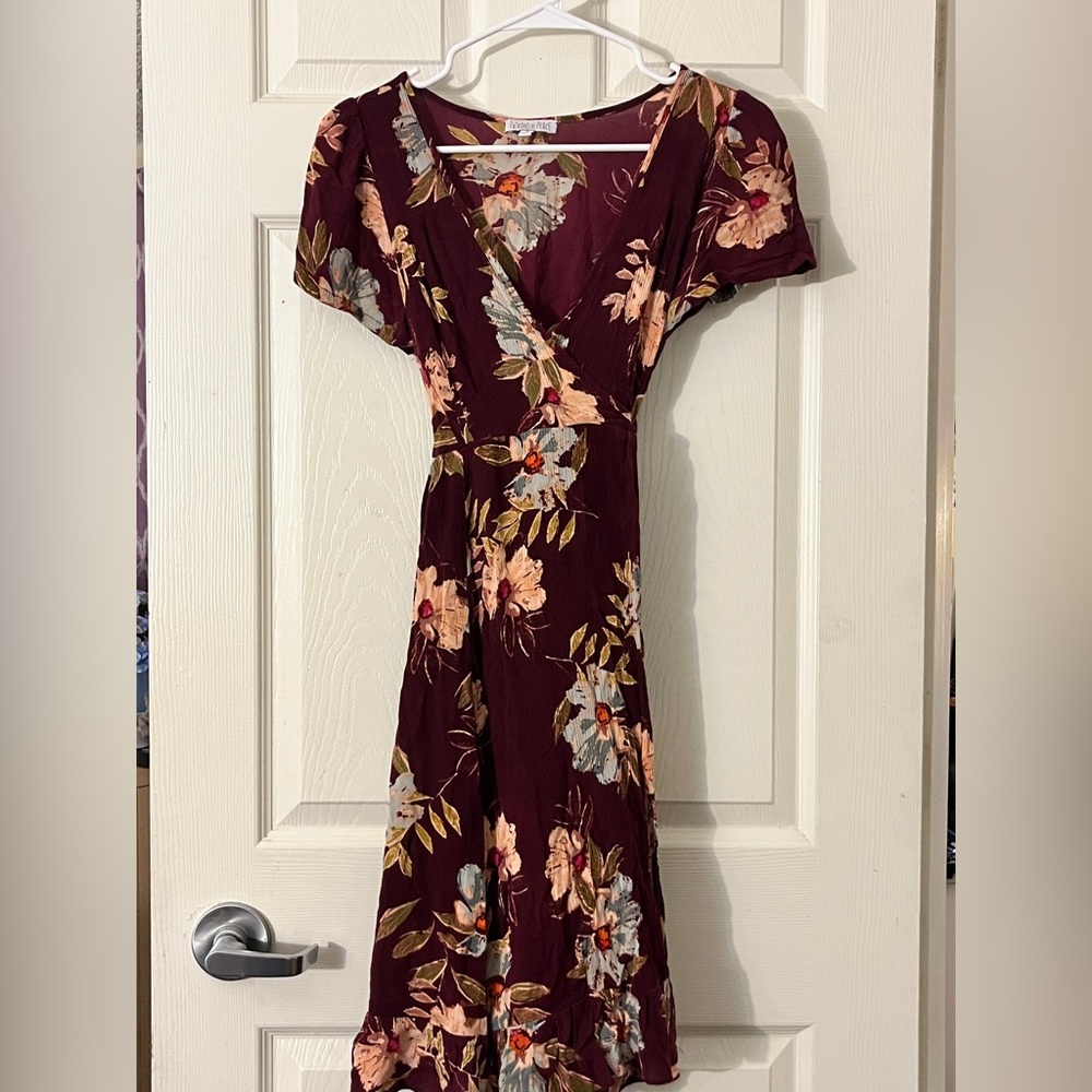 Patrons of Peace Maroon Floral Midi Dress
